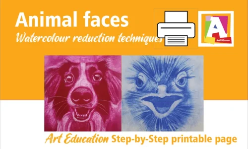 Animal Faces, Watercolour reduction: Printable Step-by-Step Guide
